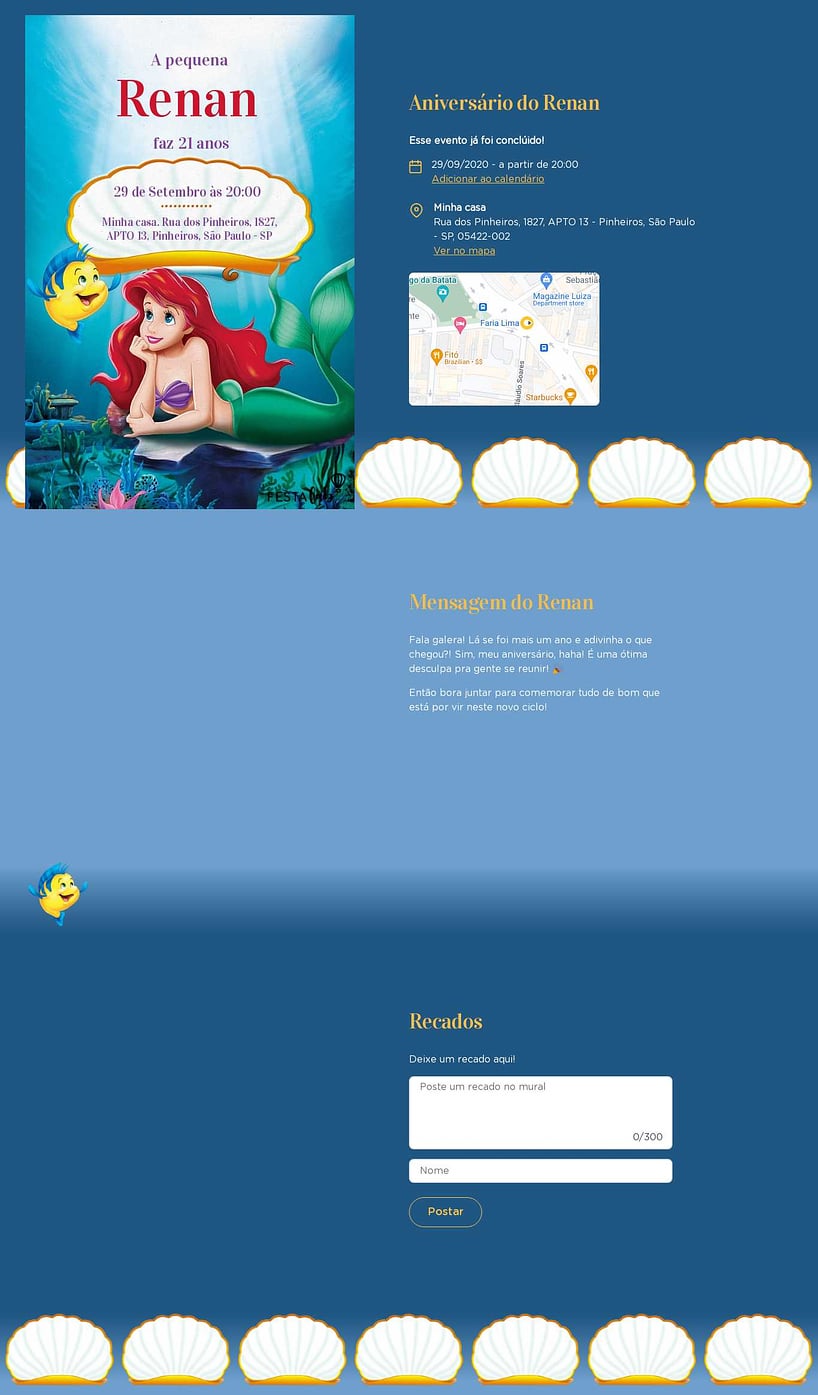 Convite online de aniversário - Ariel| FestaLab