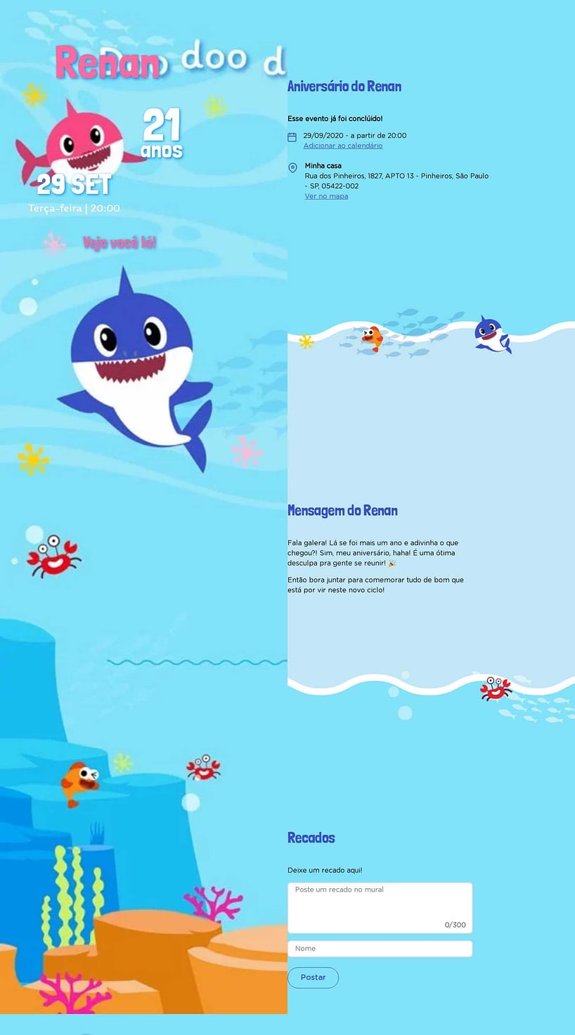 Convite online de aniversário - Baby Shark| FestaLab