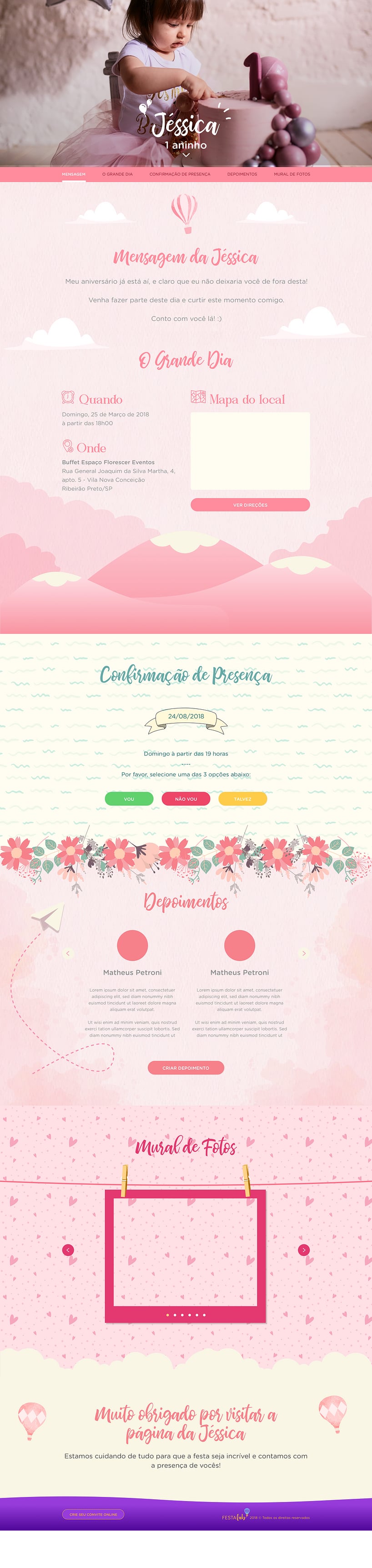 Convite online de aniversário - Balão Rosa| FestaLab
