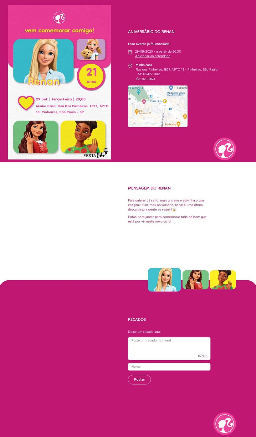 Convite online de aniversário - Barbie Rosa| FestaLab