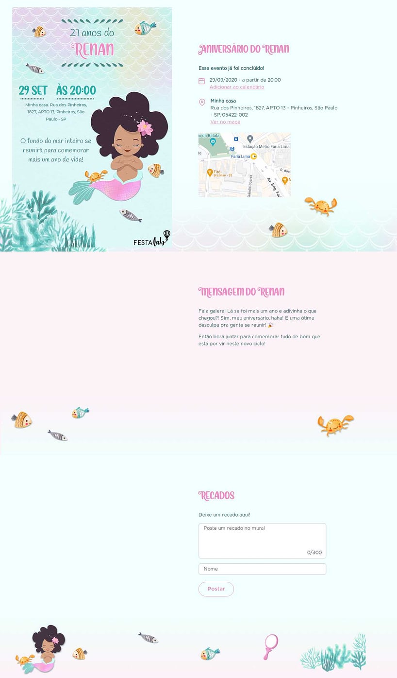 Convite online de aniversário - Bebê Sereia Aquarela Azul| FestaLab