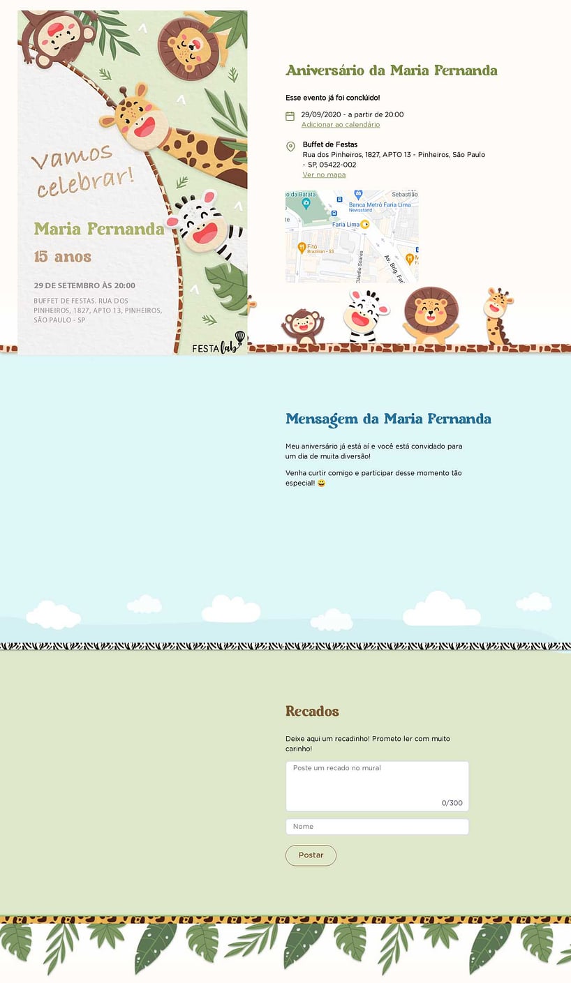 Convite online de aniversário - Bicharada em Festa| FestaLab