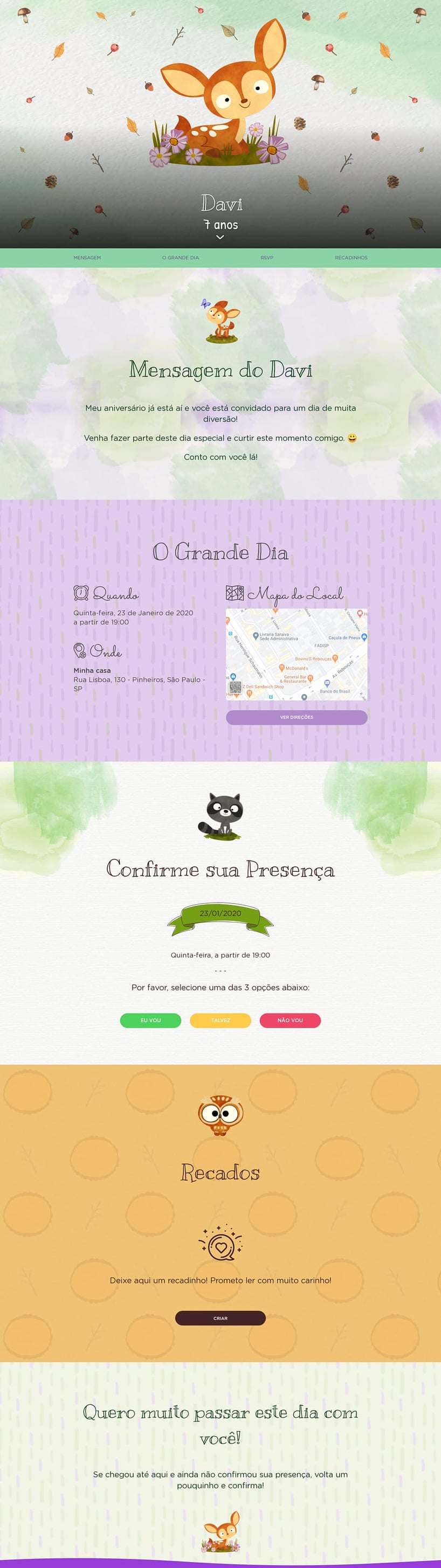 Convite online de aniversário - Bosque| FestaLab