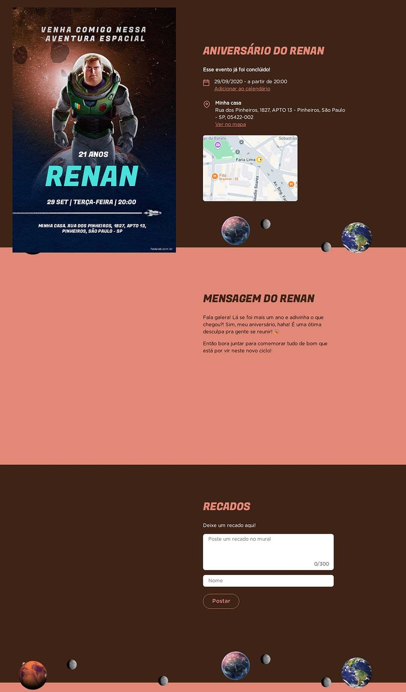 Convite online de aniversário - Capitão Lightyear Marron| FestaLab