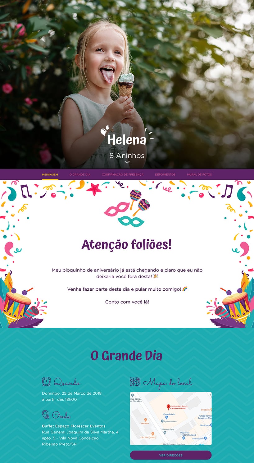 Convite online de aniversário - Carnaval das Cores| FestaLab