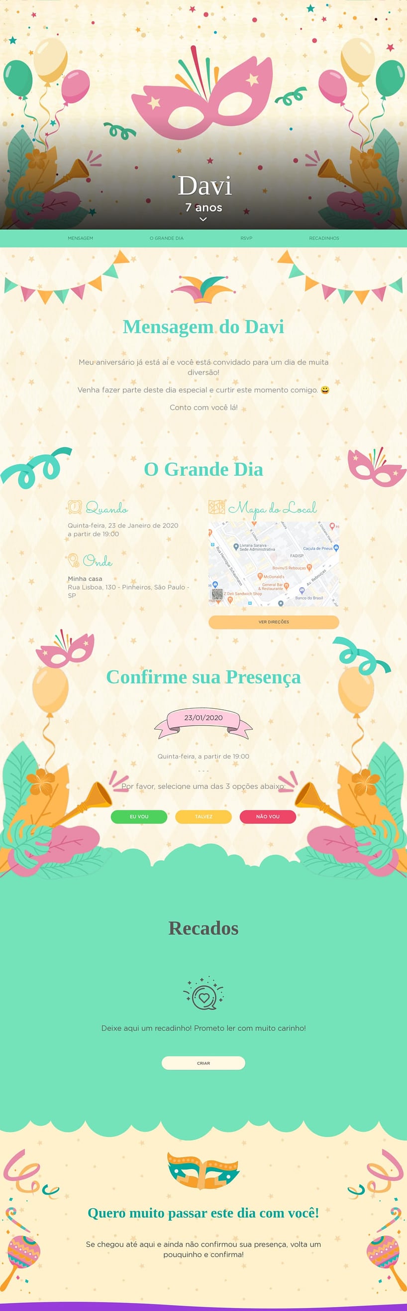 Convite online de aniversário - Carnaval rosa| FestaLab