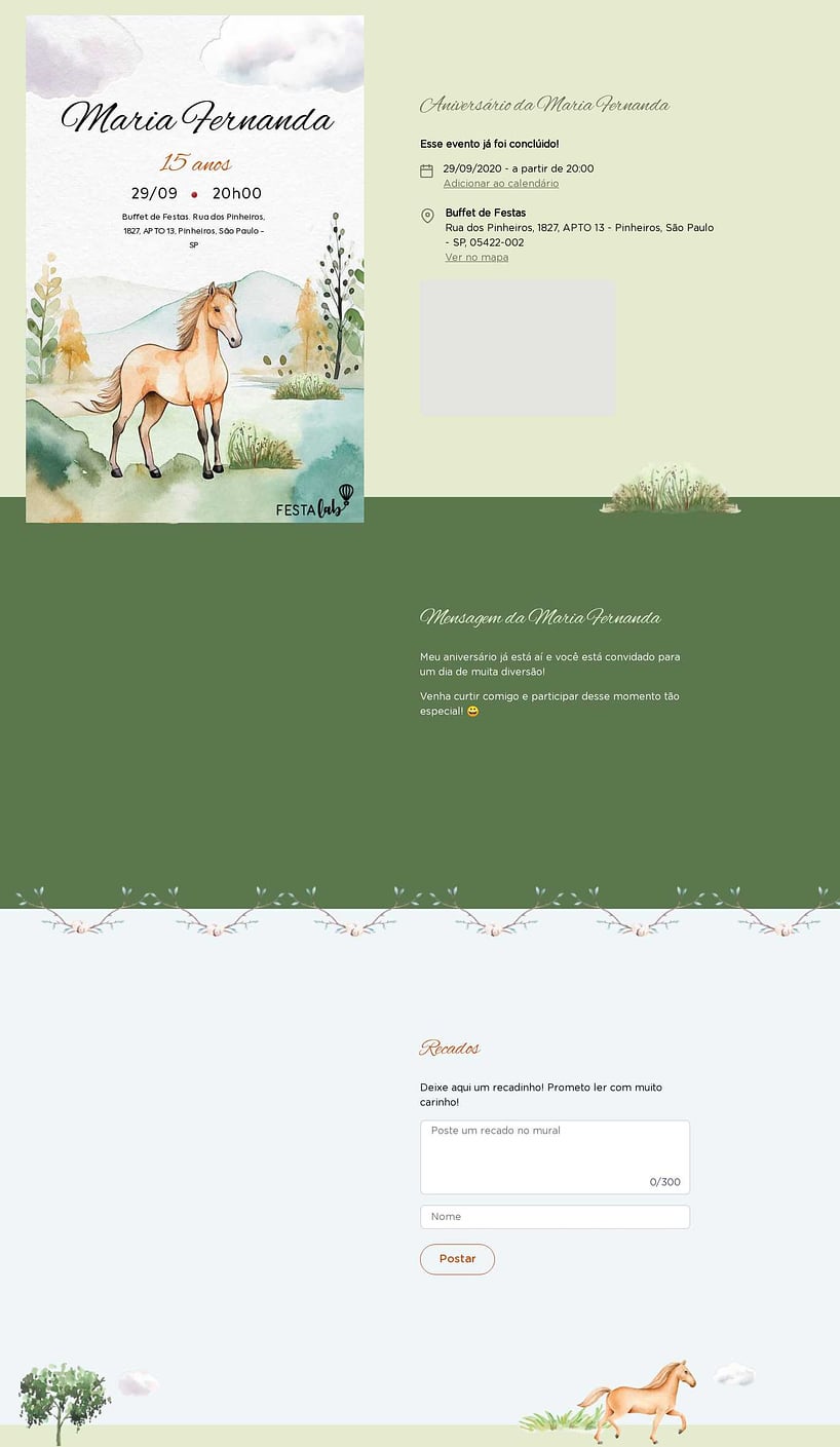 Convite online de aniversário - Cavalo no campo aquarelado| FestaLab