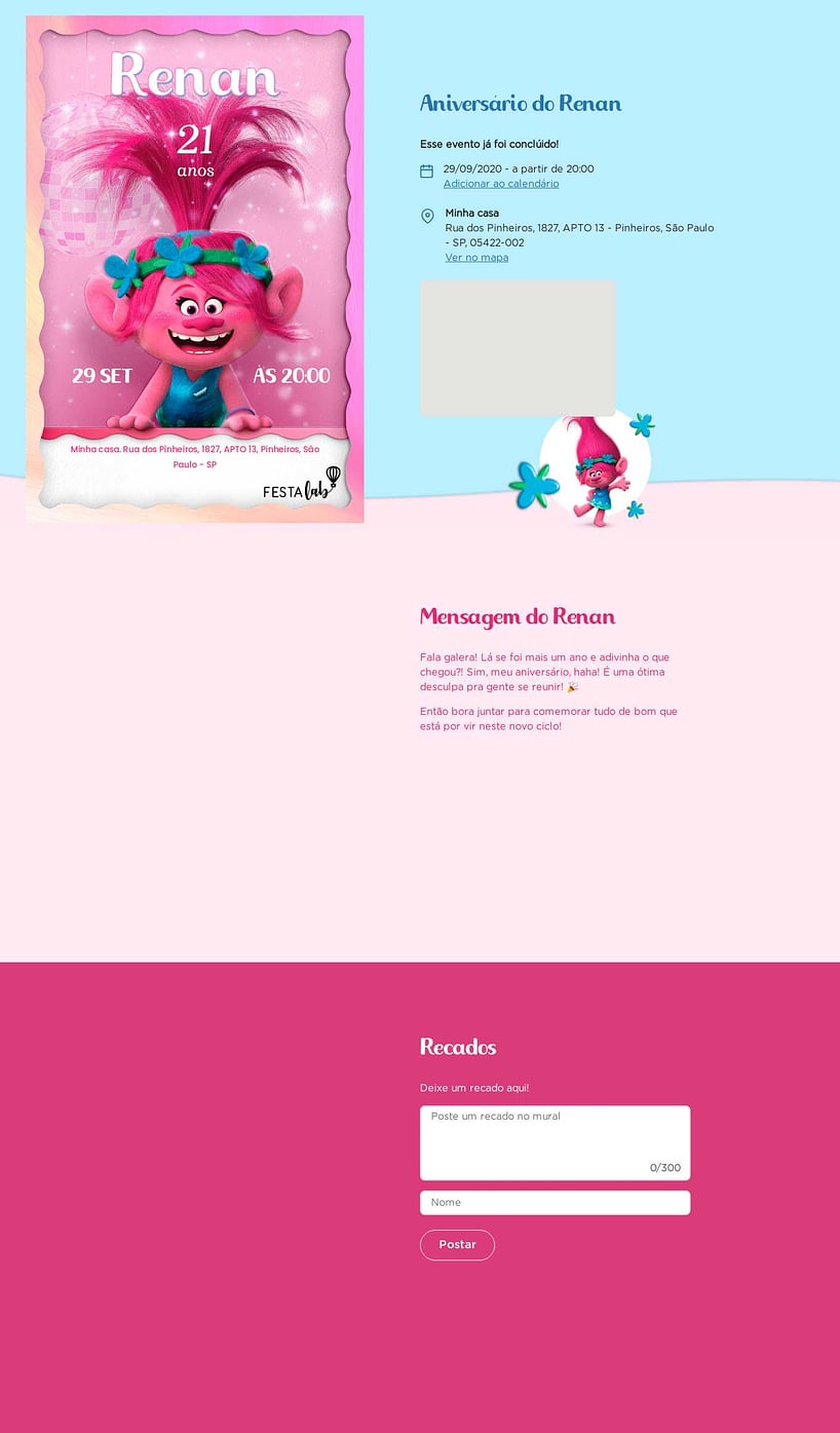 Convite online de aniversário - Celebre com a Poppy| FestaLab