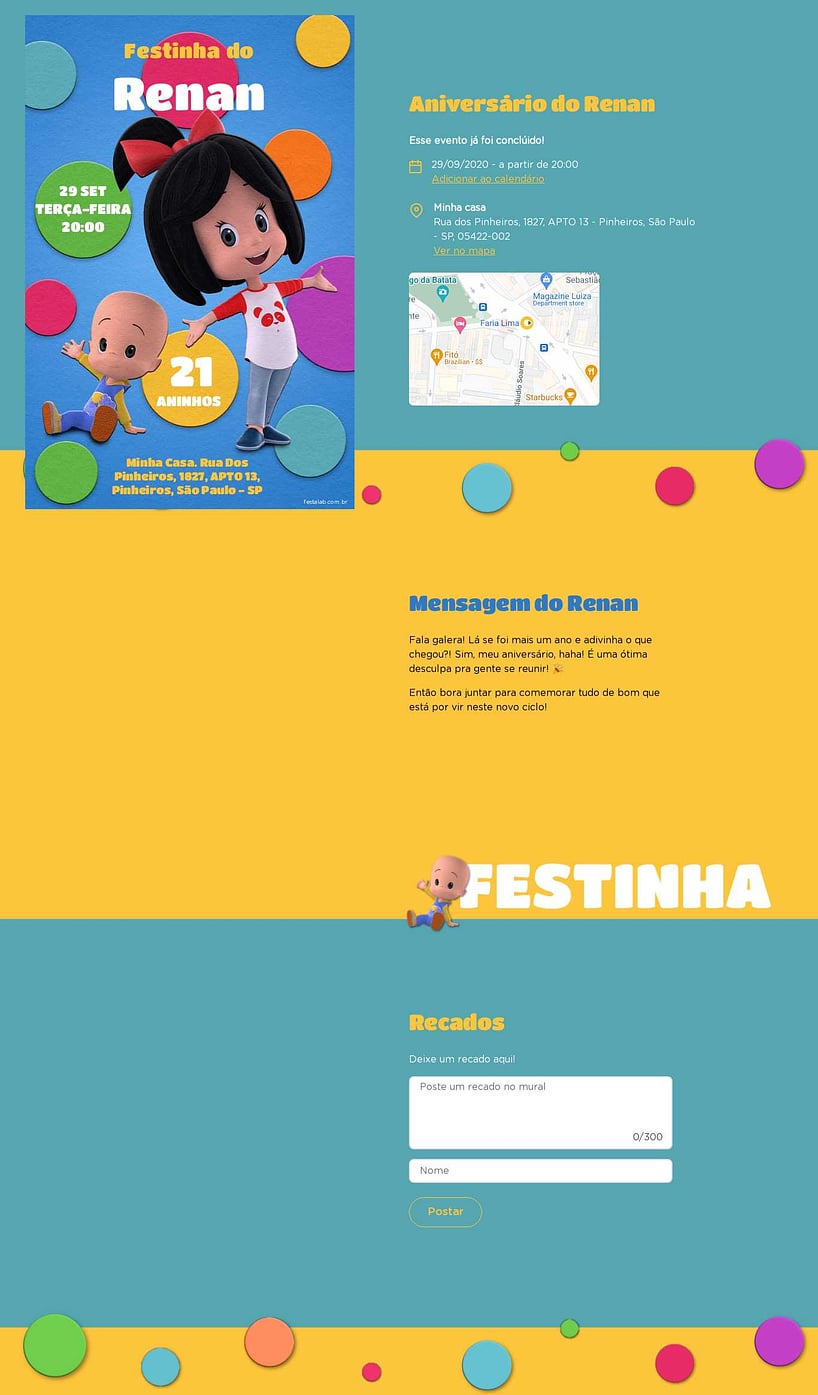 Convite online de aniversário - Cléo & Cuquin| FestaLab