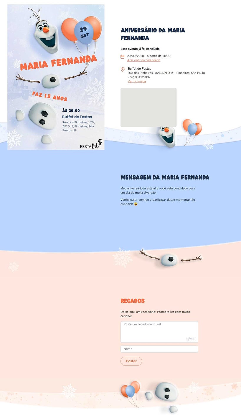Convite online de aniversário - Diversão com Olaf| FestaLab