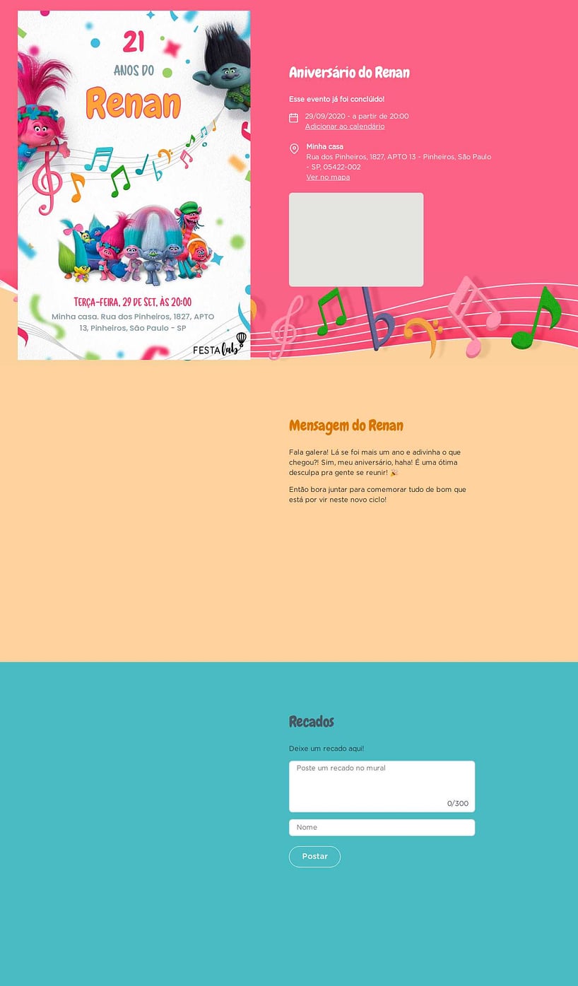 Convite online de aniversário - Diversão com Trolls| FestaLab