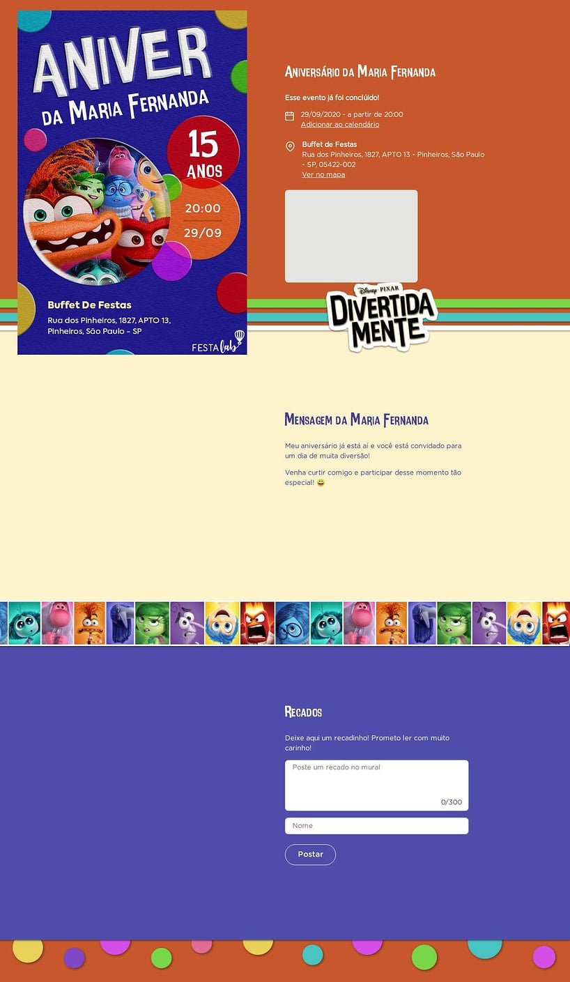 Convite online de aniversário - Divertida mente| FestaLab