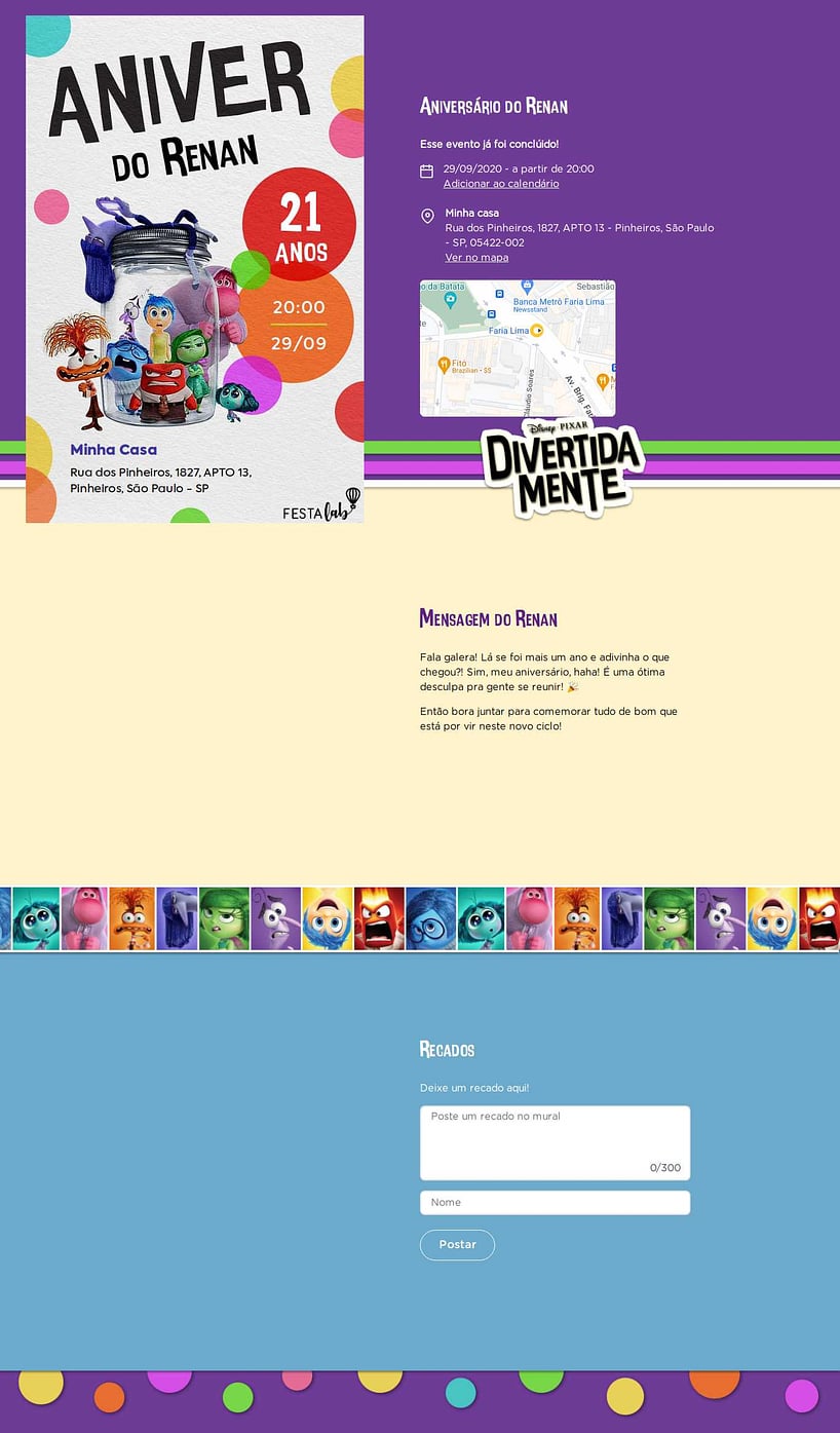 Convite online de aniversário - Divertidamente| FestaLab
