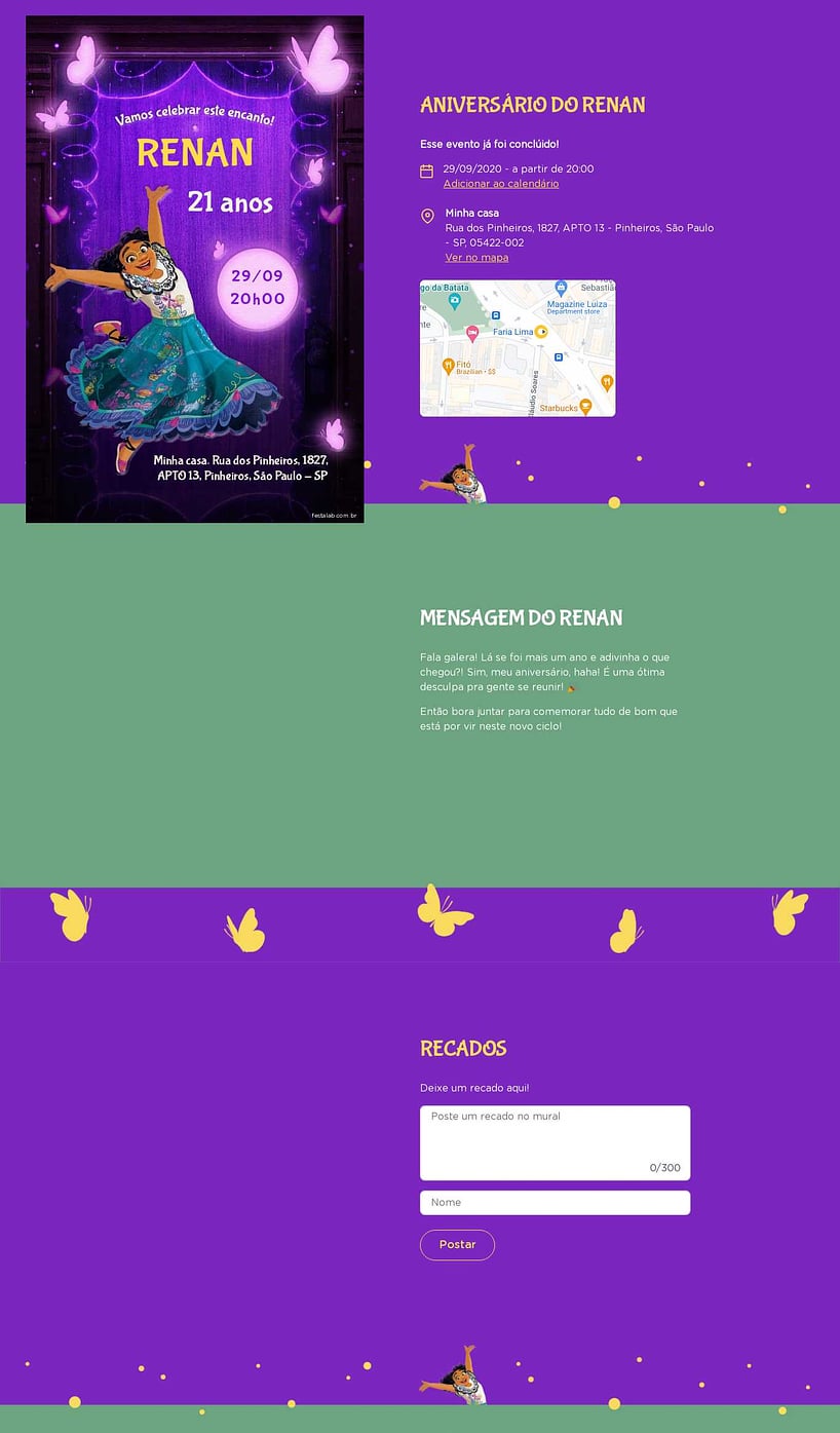 Convite online de aniversário - Encanto da Mirabel roxo| FestaLab