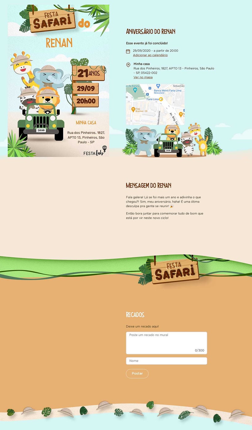 Convite online de aniversário - Festa Safari| FestaLab