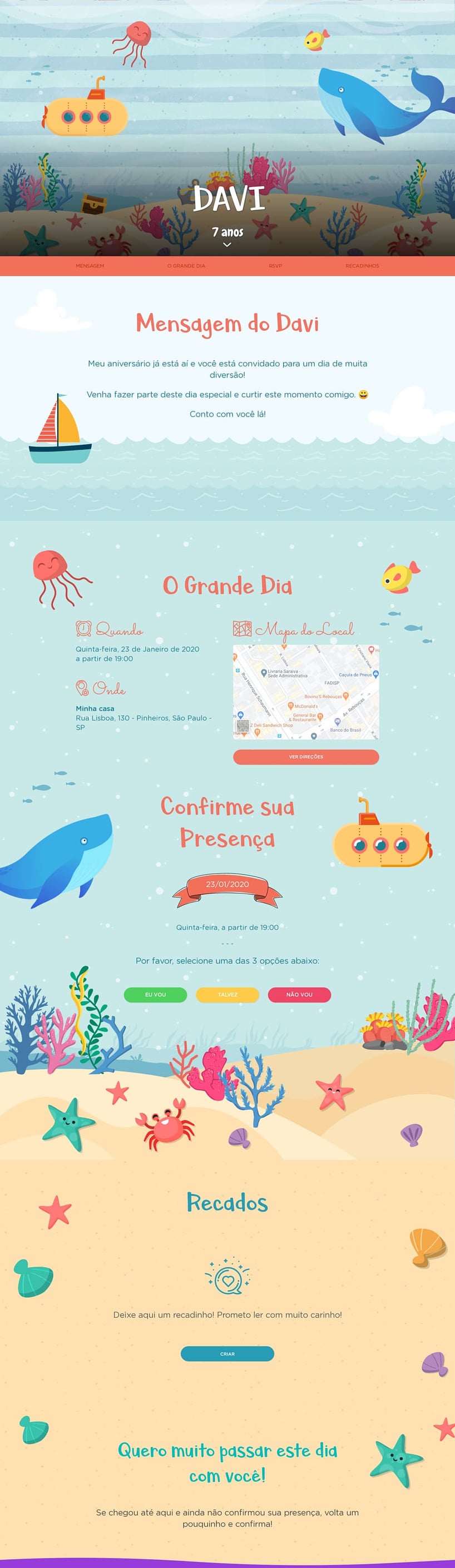 Convite online de aniversário - Fundo do Mar| FestaLab