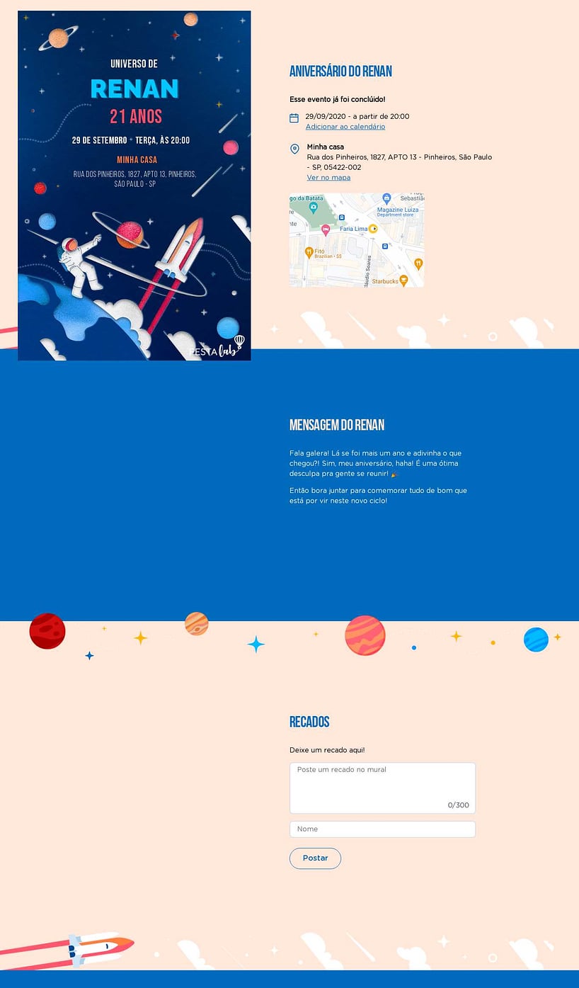 Convite online de aniversário - Galáxia Azul| FestaLab