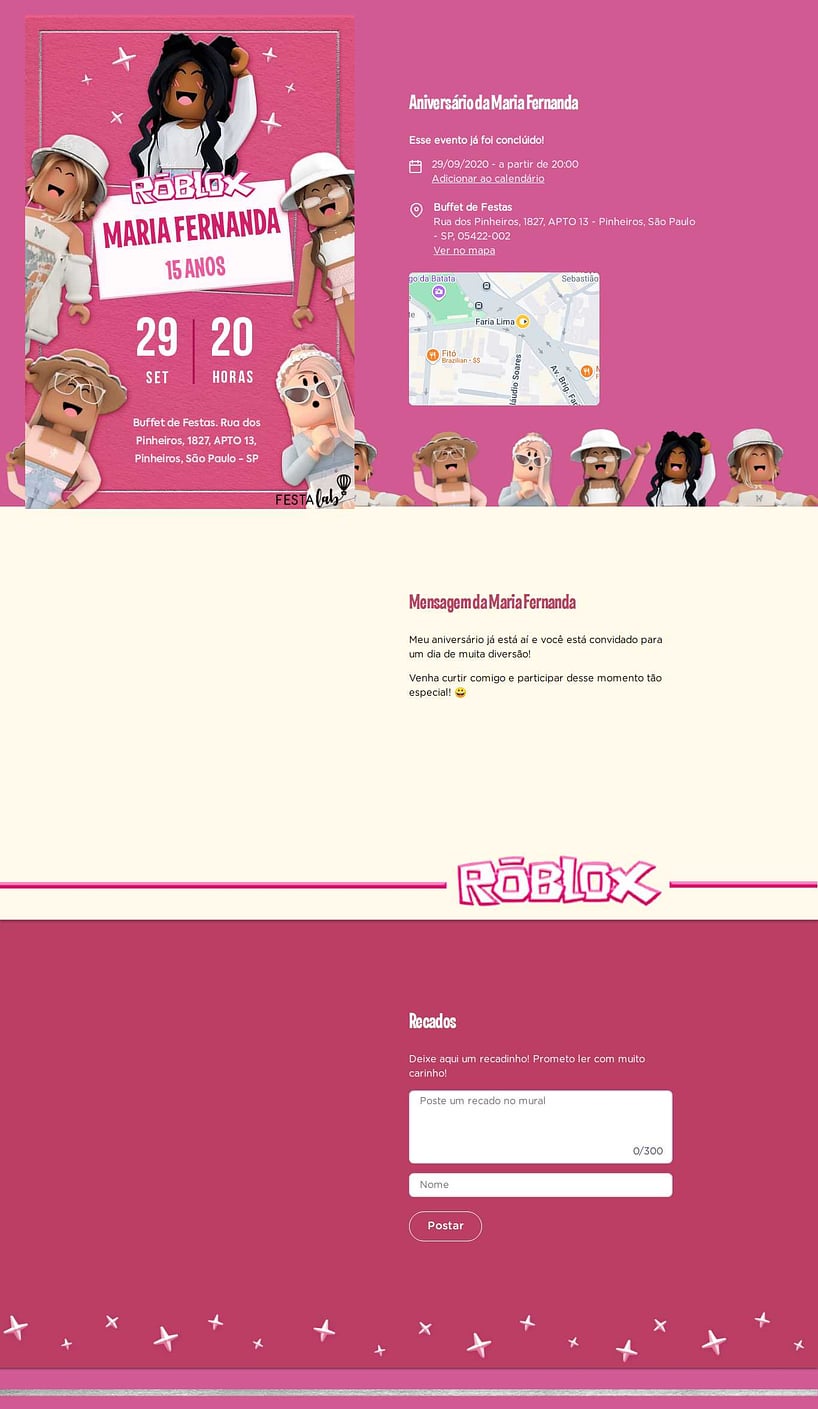Convite online de aniversário - Garota roblox| FestaLab