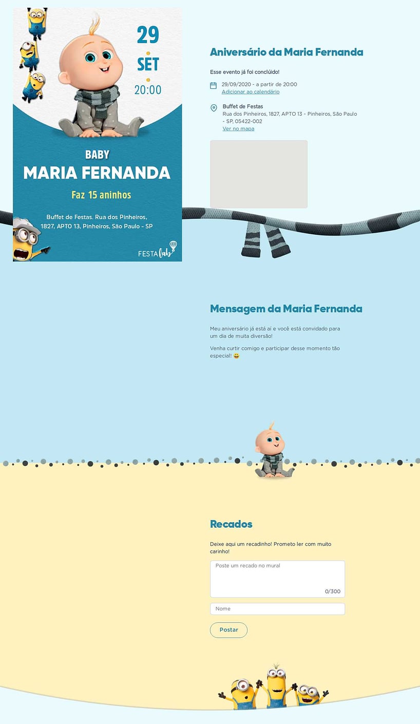 Convite online de aniversário - Gru Jr| FestaLab
