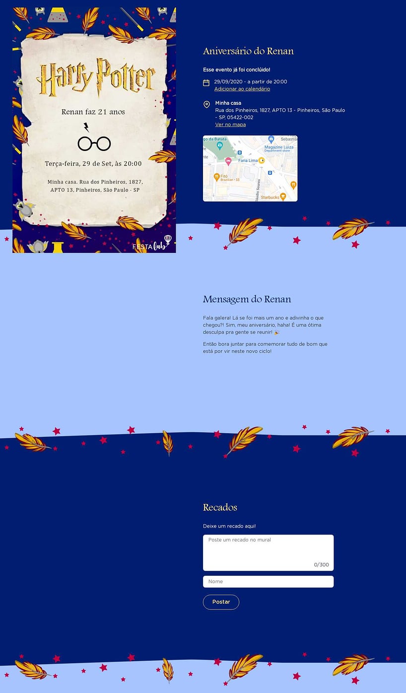 Convite online de aniversário - Harry Potter Corvinal| FestaLab