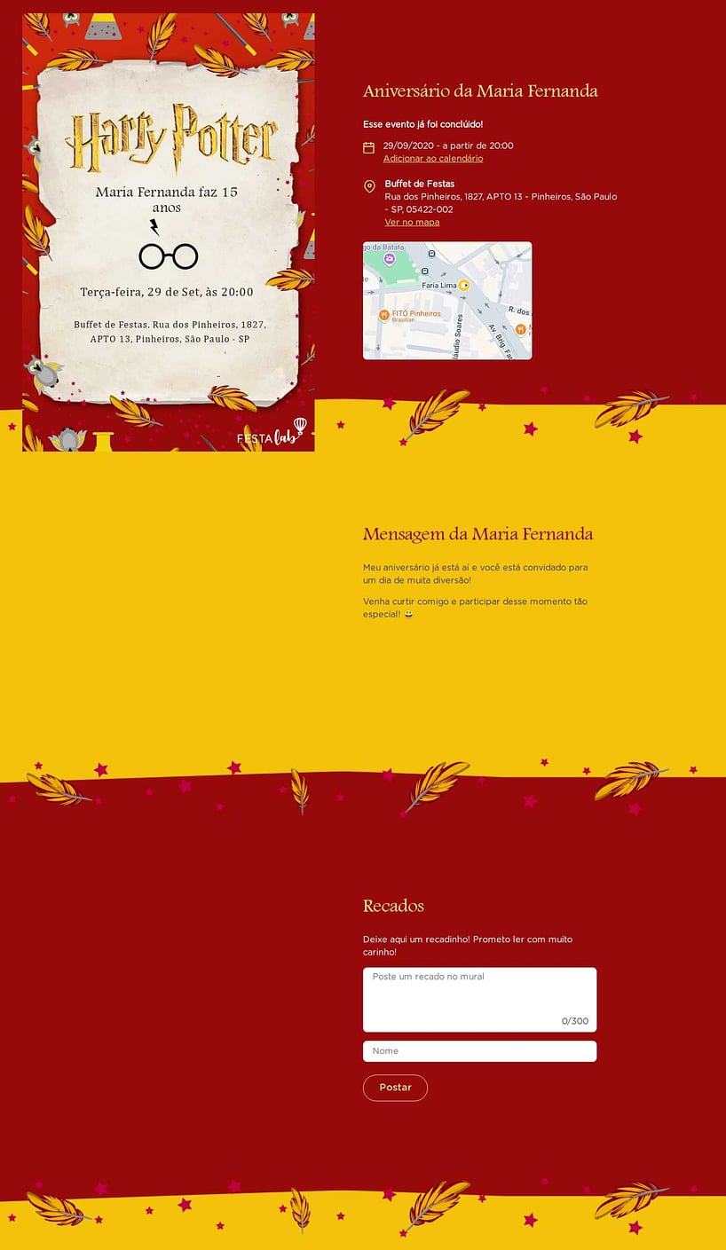 Convite online de aniversário - Harry Potter Grifinória| FestaLab