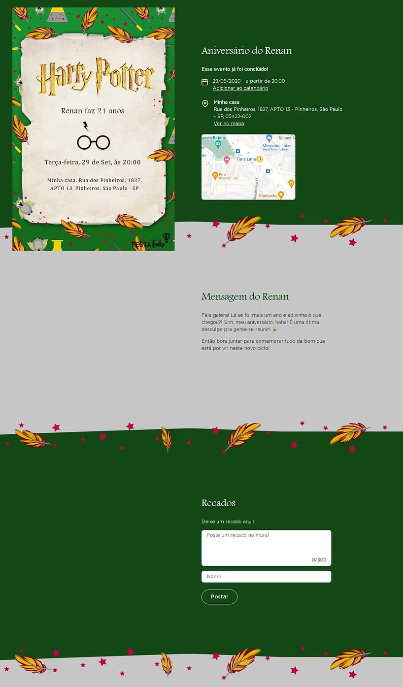 Convite online de aniversário - Harry Potter Sonserina| FestaLab