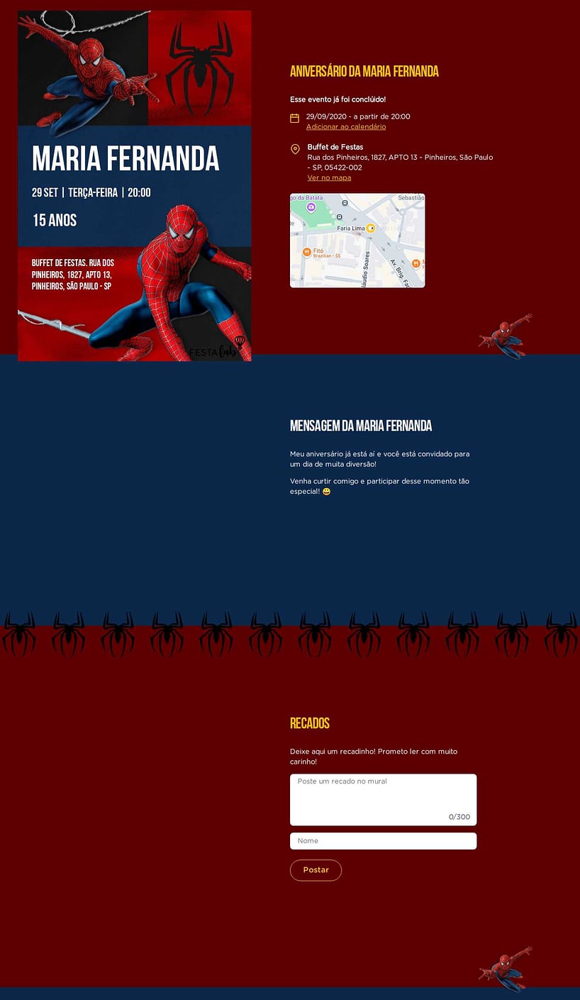 Convite online de aniversário - A Teia do Herói: Vermelho| FestaLab