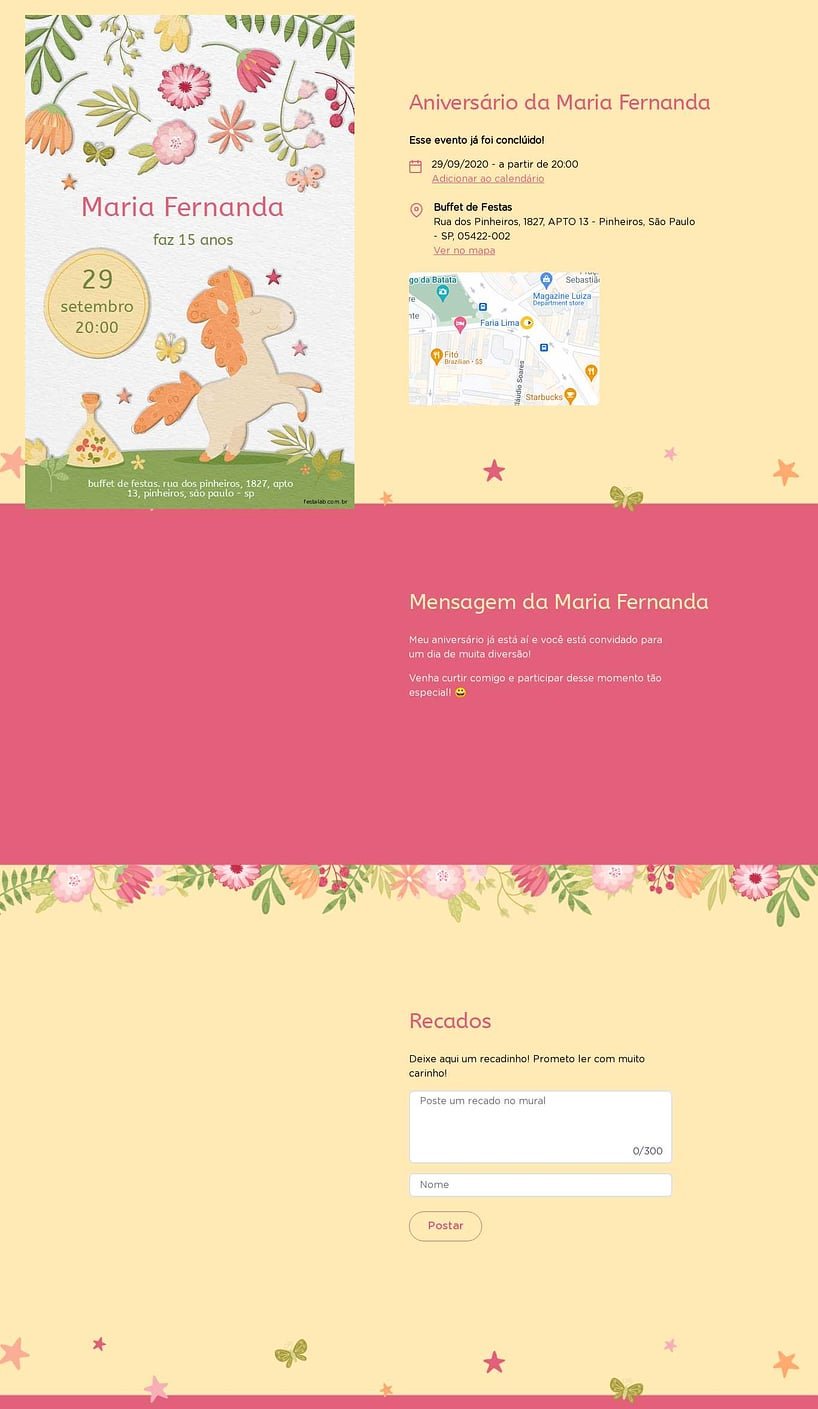 Convite online de aniversário - Jardim do unicornio| FestaLab