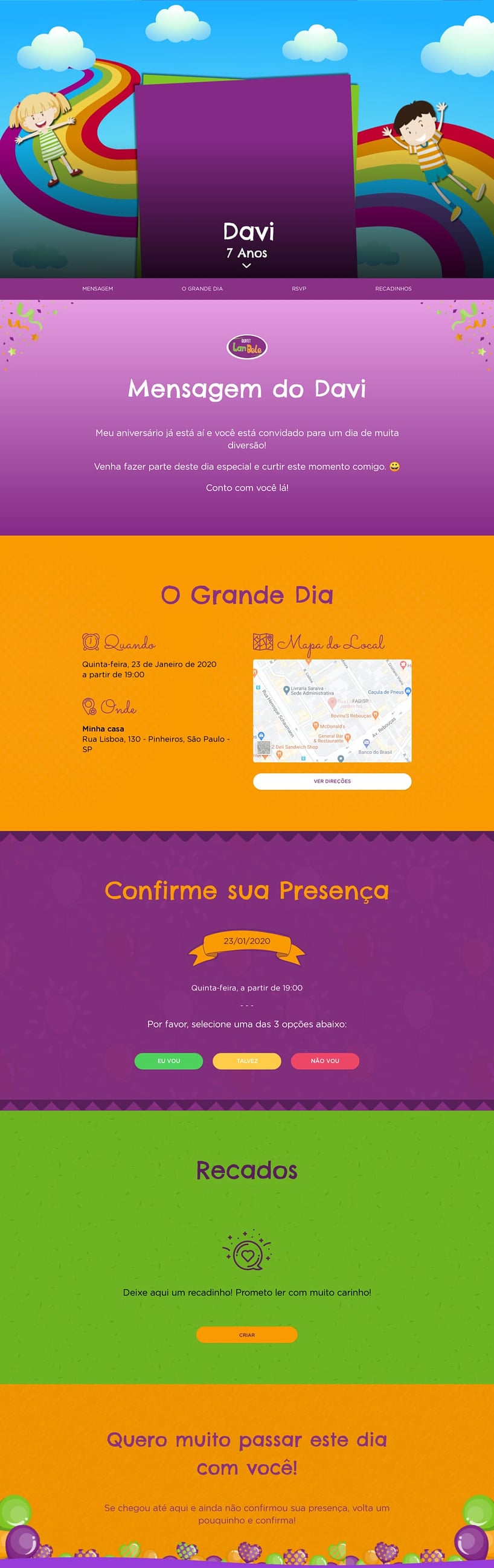Convite online de aniversário - LanBele| FestaLab