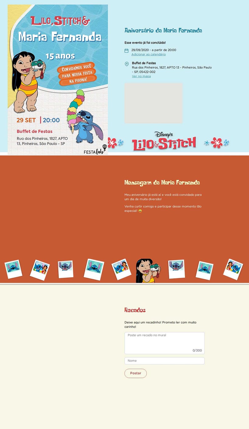 Convite online de aniversário - Lilo, Stitch & Eu| FestaLab