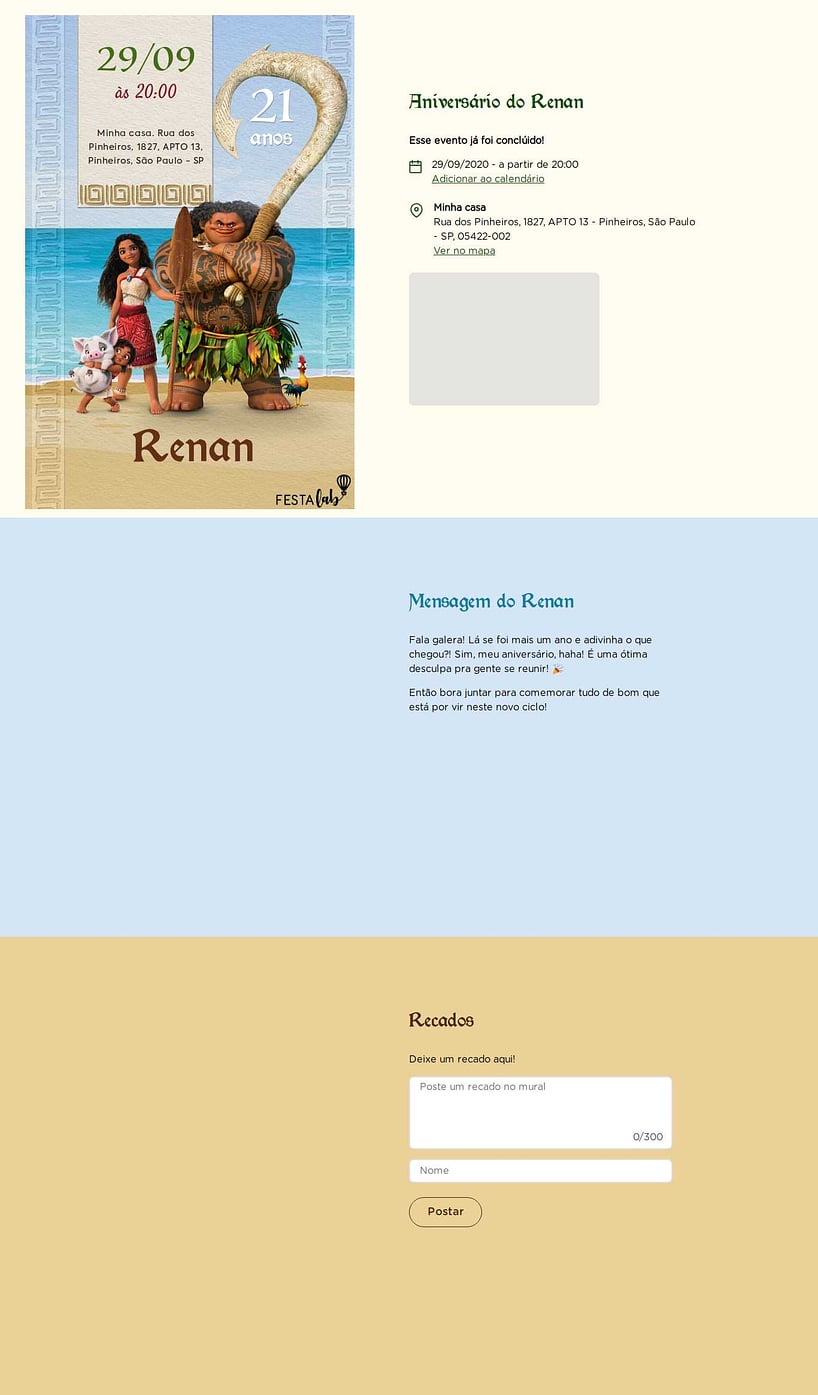 Convite online de aniversário - Maui e as Irmãs| FestaLab