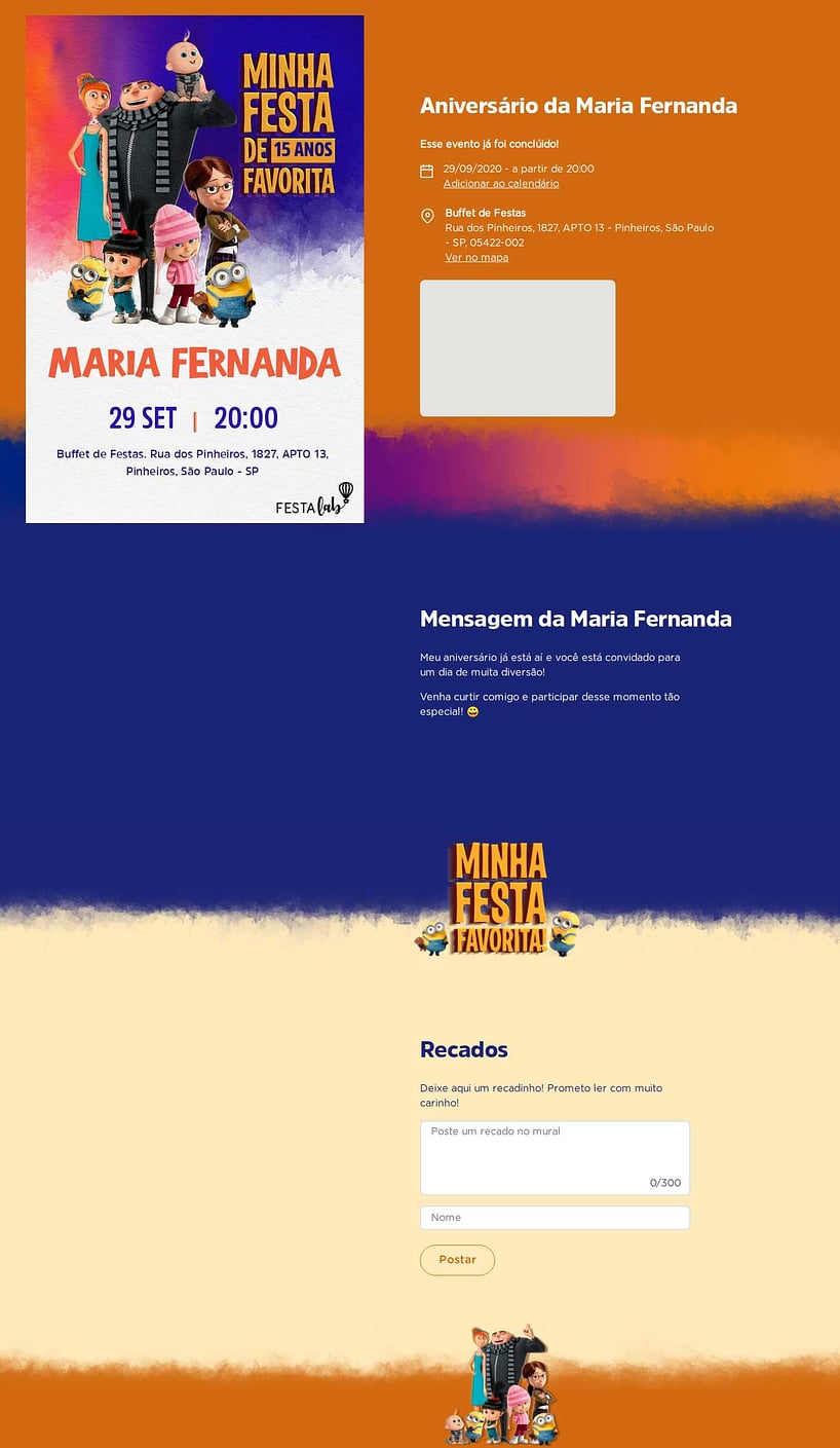 Convite online de aniversário - Meu Malvado Favorito| FestaLab