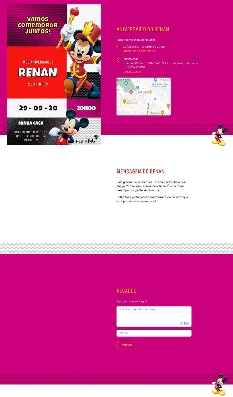 Convite online de aniversário - Mickey Instrumental Roxo| FestaLab