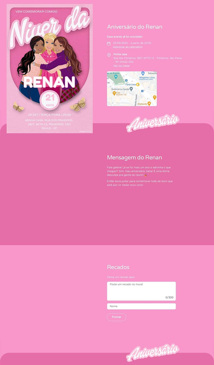 Convite online de aniversário - Niver da Barbie Rosa| FestaLab