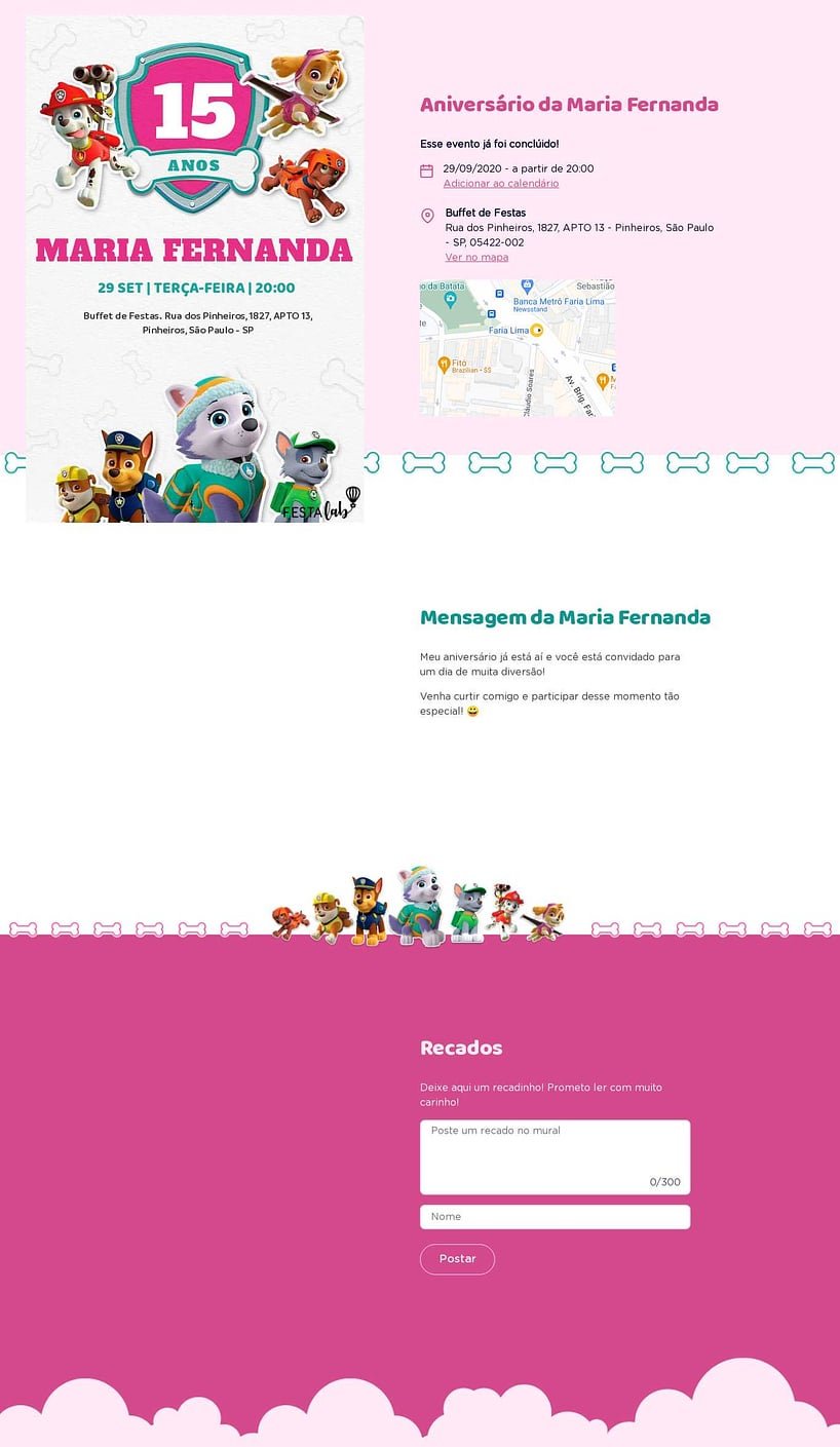 Convite online de aniversário - Patrulha Canina em Ação Rosa| FestaLab