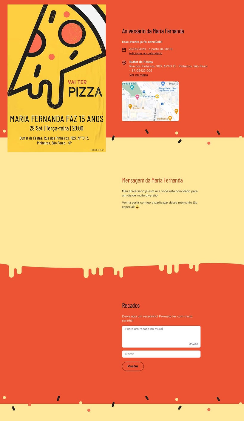 Convite online de aniversário - Pizza Fun| FestaLab
