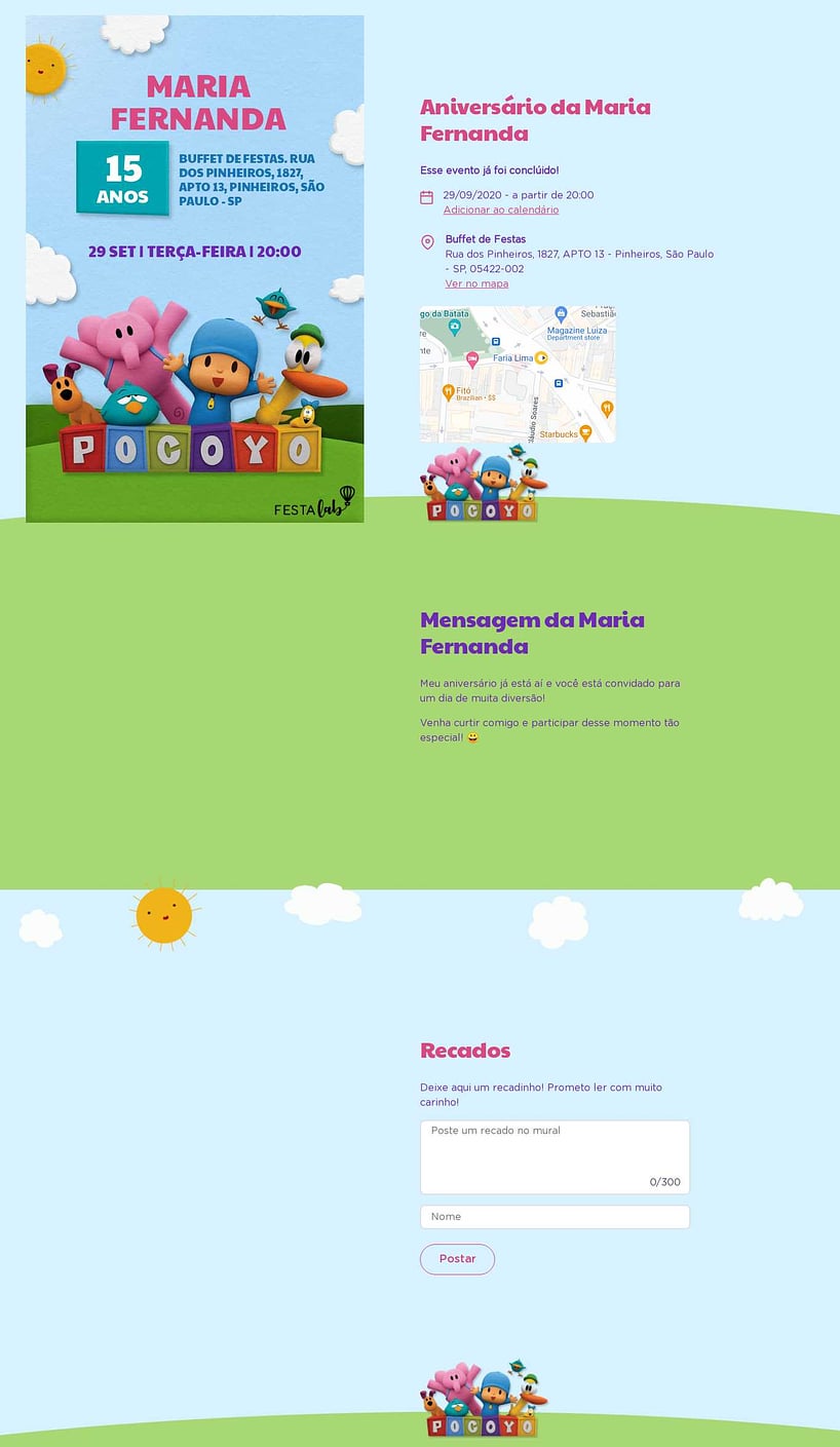 Convite online de aniversário - Pocoyo e seus Amigos| FestaLab
