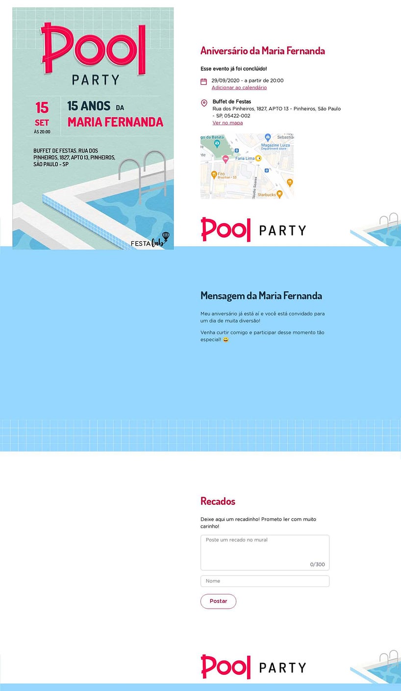 Convite online de aniversário - Pool Party Rosa| FestaLab