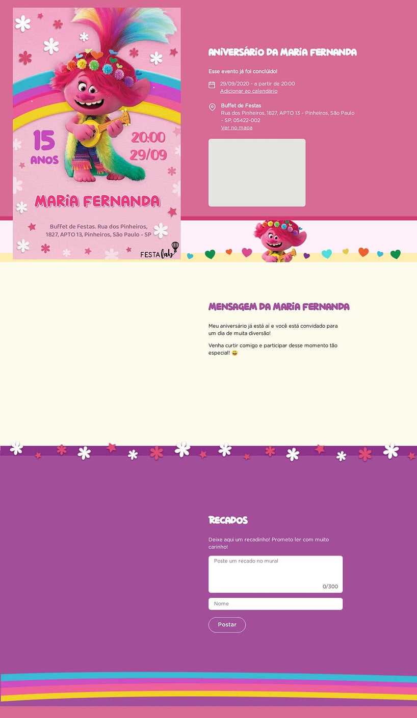 Convite online de aniversário - Princesa Poppy| FestaLab