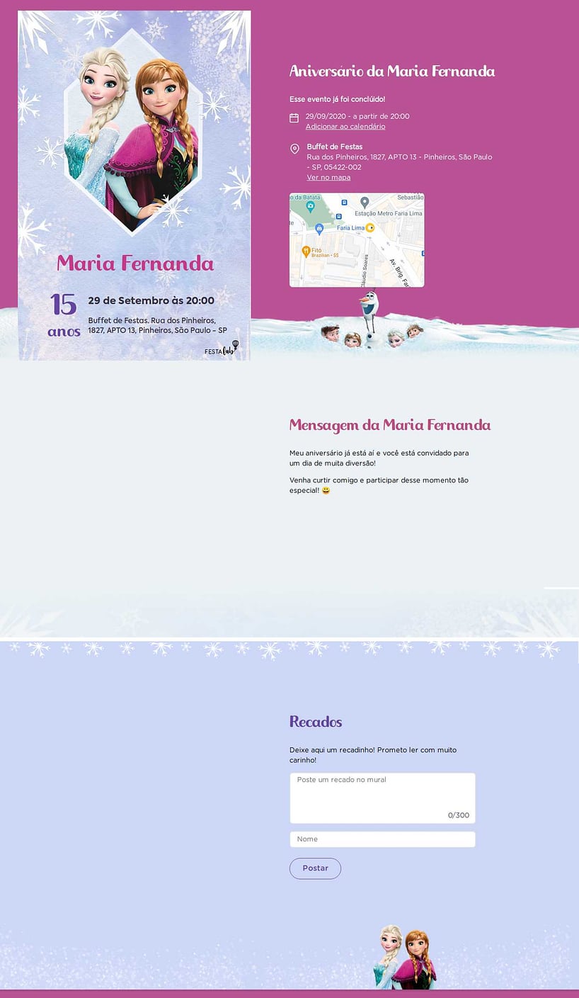Convite online de aniversário - Princesas Elsa & Anna| FestaLab