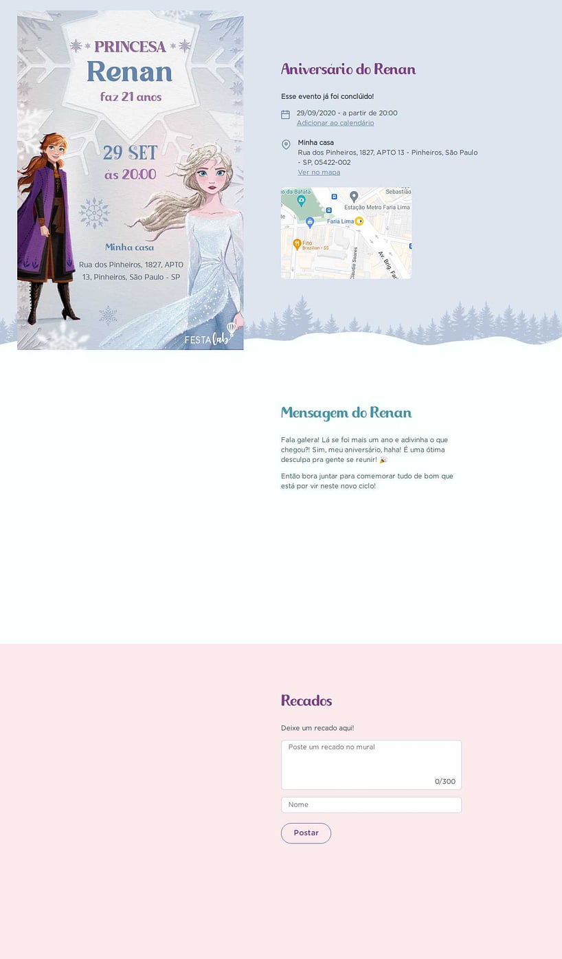 Convite online de aniversário - Princesas Frozen Neve| FestaLab