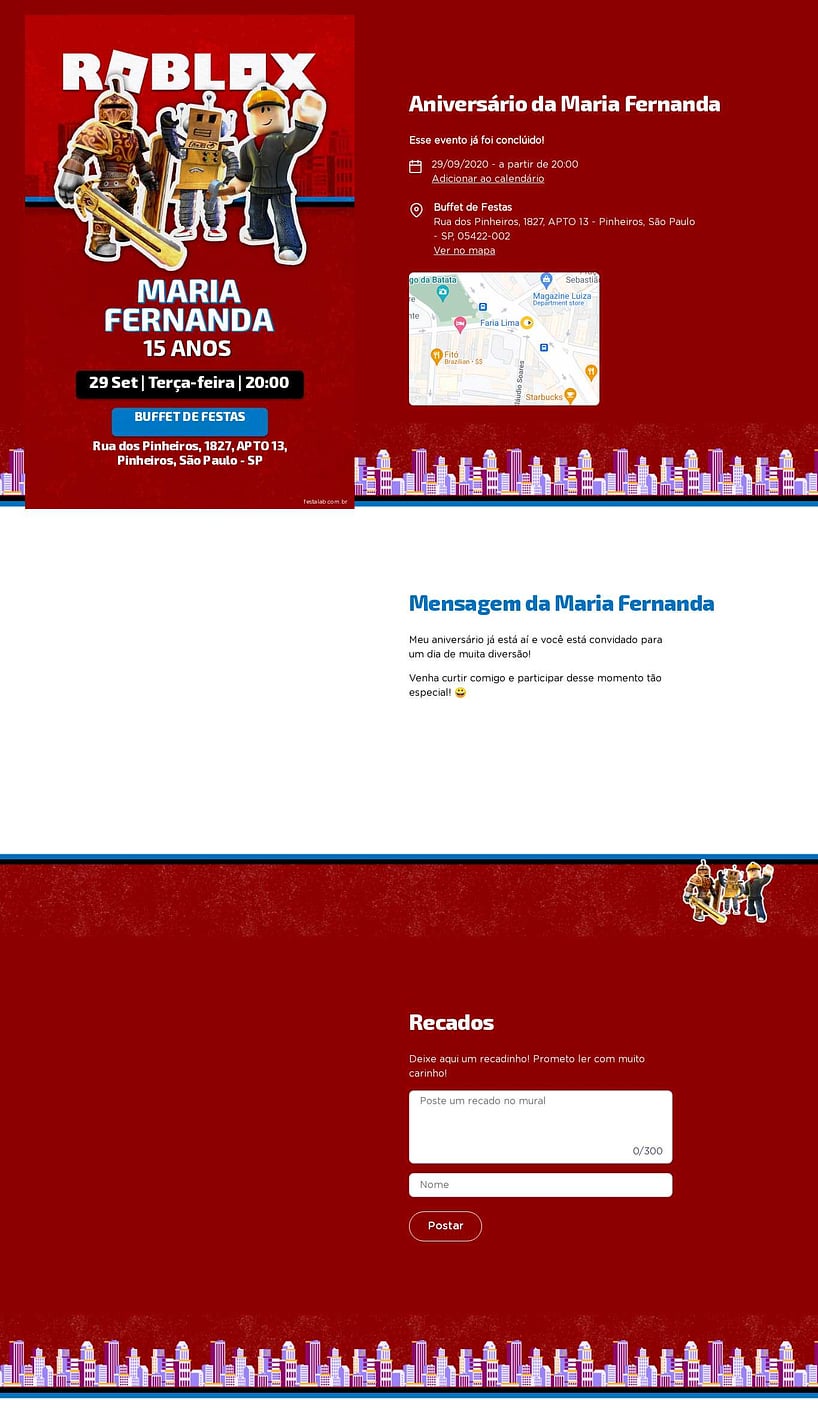 Convite online de aniversário - Roblox Vermelho| FestaLab