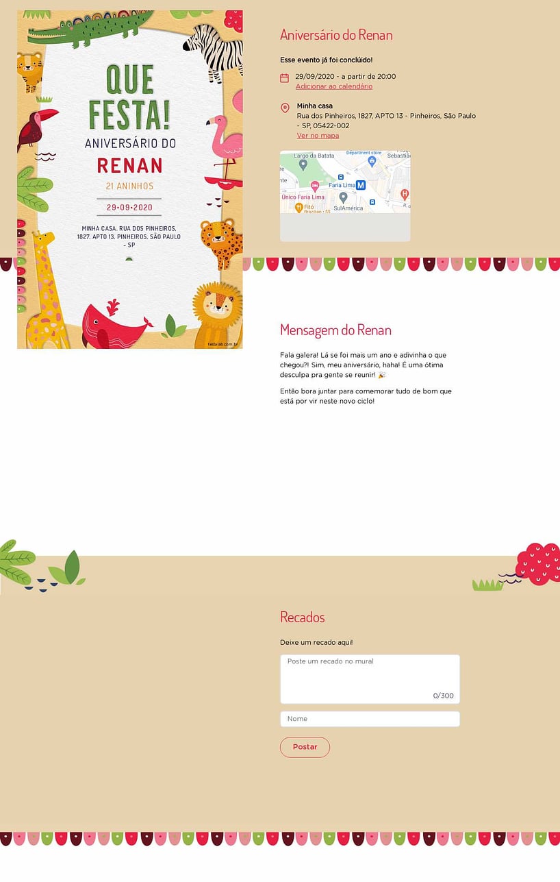 Convite online de aniversário - Safari baby colorido com laranja| FestaLab