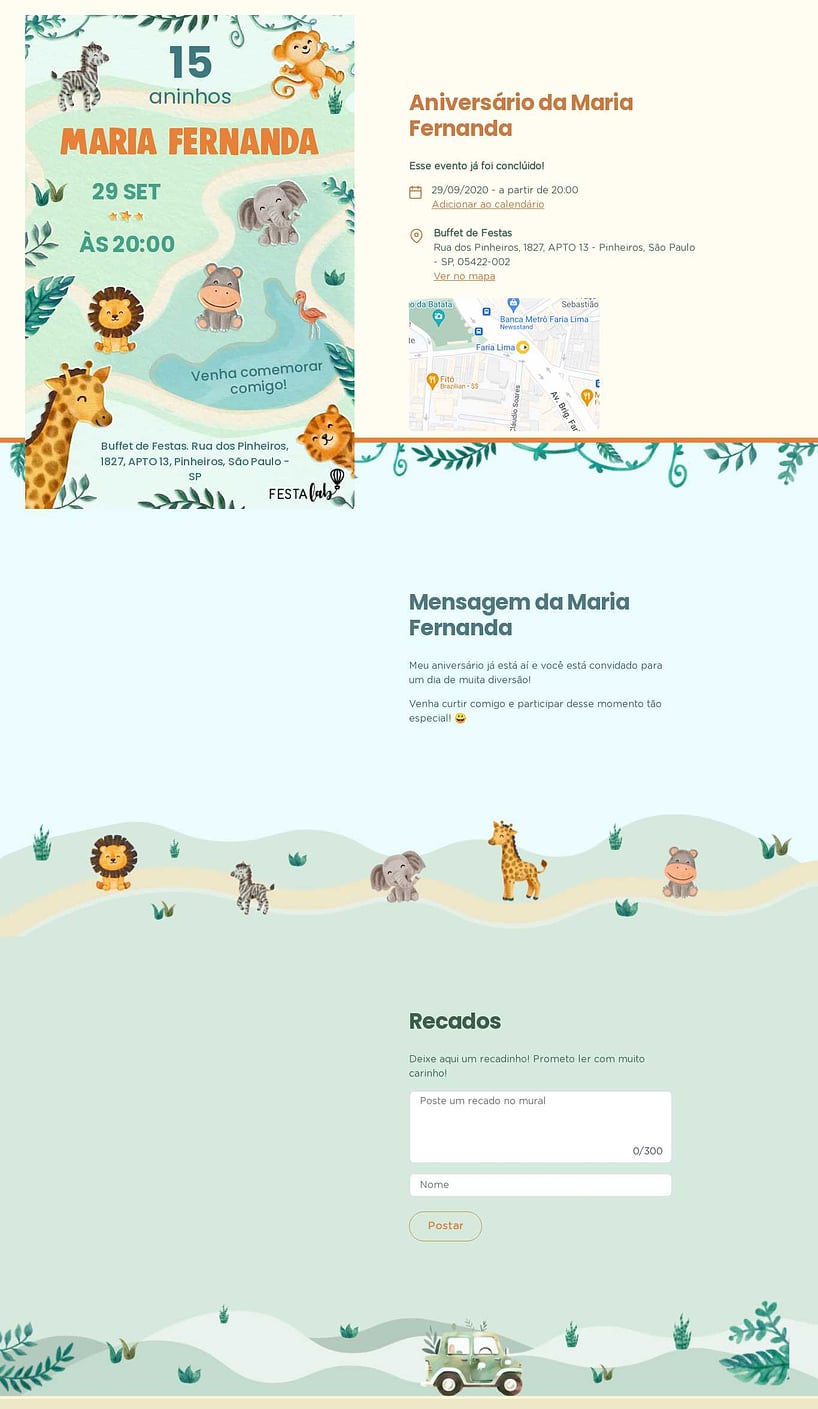 Convite online de aniversário - Safari dos Bichinhos| FestaLab