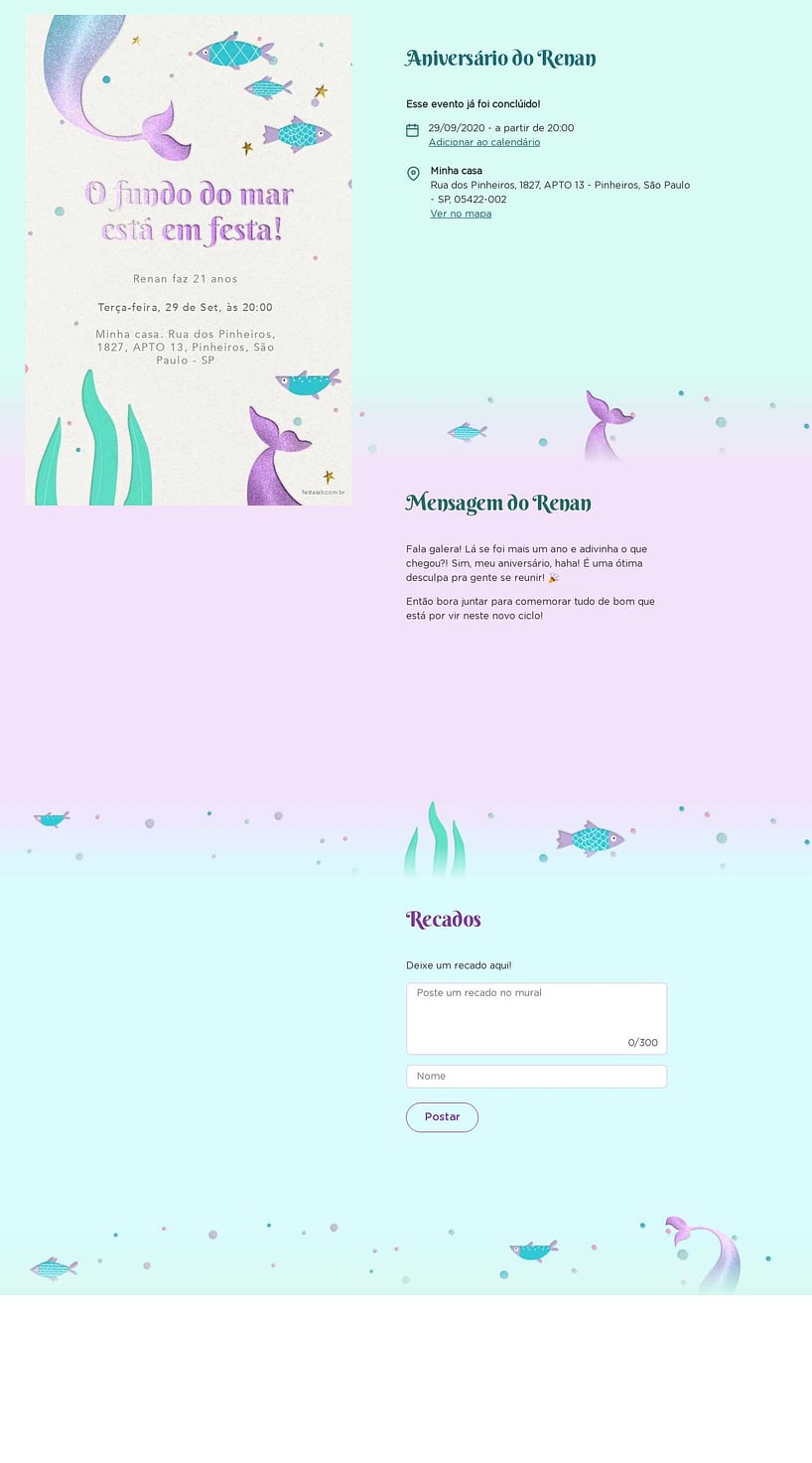 Convite online de aniversário - Sereia no Mar| FestaLab