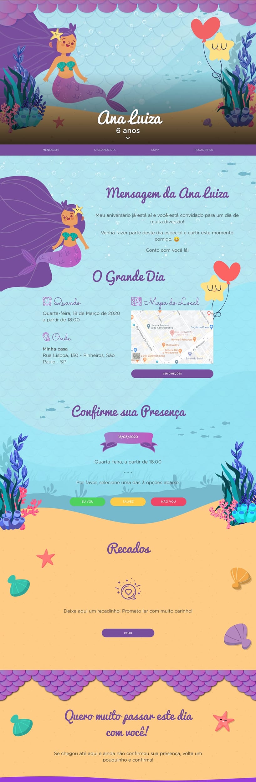 Convite online de aniversário - Sereia| FestaLab