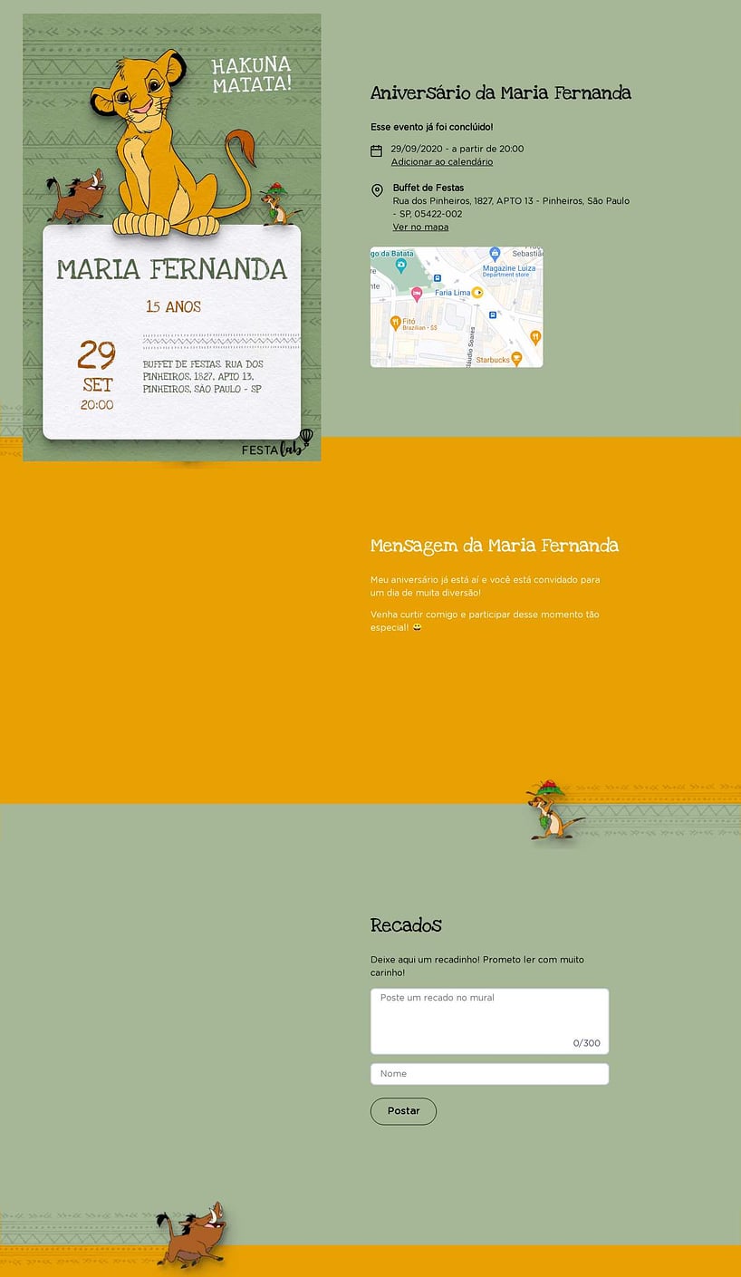 Convite online de aniversário - Simba| FestaLab