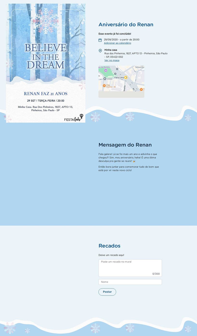 Convite online de aniversário - Snow Flakes| FestaLab
