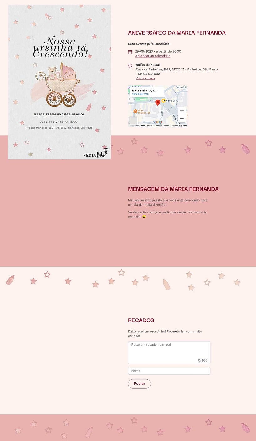 Convite online de aniversário - Ursinho no Carrinho rosa| FestaLab