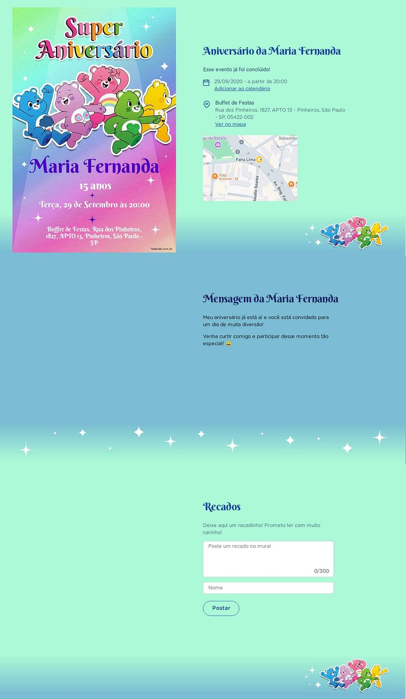 Convite online de aniversário - Ursinhos carinhosos| FestaLab